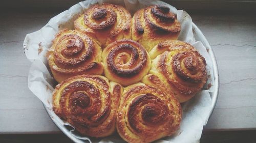 High angle view of dessert in plate on table