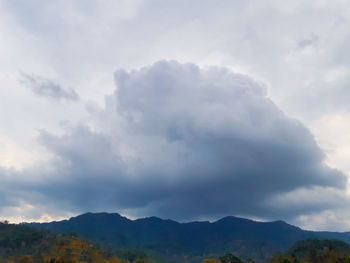 Scenic view of mountains against cloudy sky