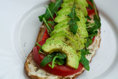 High angle view of breakfast served in plate