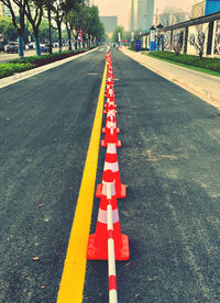 Road sign on street in city