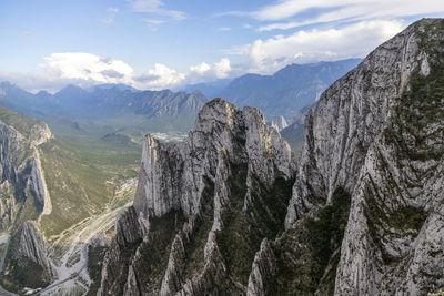 Aerial view of mountain range against sky