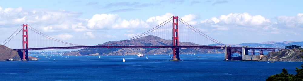 Golden gate bridge against cloudy sky