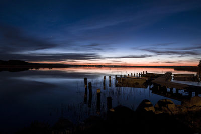 Scenic view of lake against sky at sunset