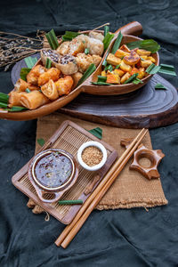 High angle view of food on table