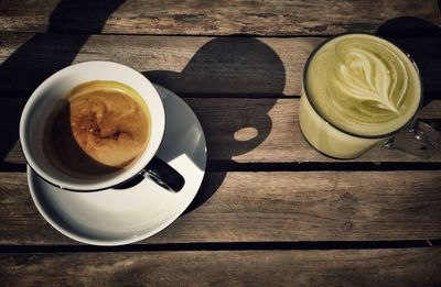 Directly above shot of coffee cup on table