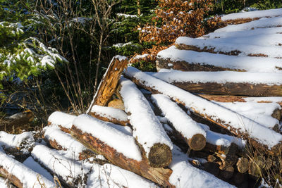 Stack of pipes against clear sky