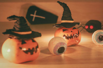 Close-up of toys on table