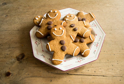 High angle view of cookies on table