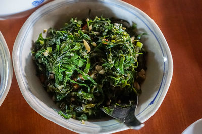 High angle view of vegetables in bowl on table