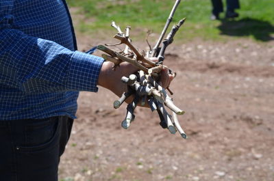 Man holding stick on field