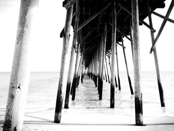 View of wooden posts in sea