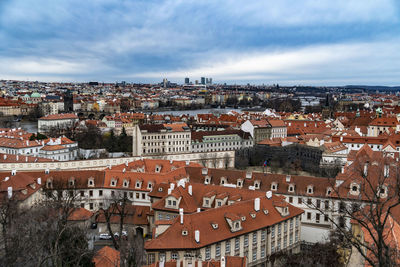 High angle shot of townscape against sky