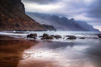 Seascape of rocky environment. mysterious dramatic atmosphere on a coastline in the canary islands