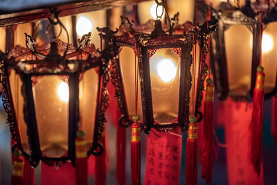 Close-up of illuminated chandelier