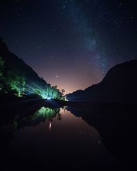 Scenic view of lake against sky at night