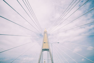 Low angle view of bridge against cloudy sky