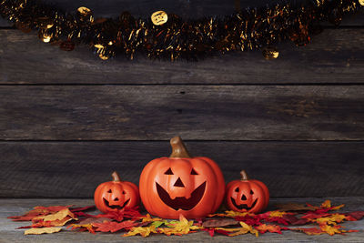 View of pumpkins on table