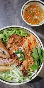 High angle view of salad in bowl