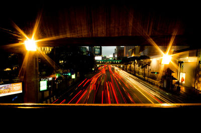 Light trails on road at night