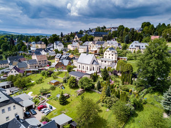 High angle view of townscape against sky