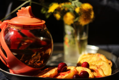 Close-up of drink in glass on table