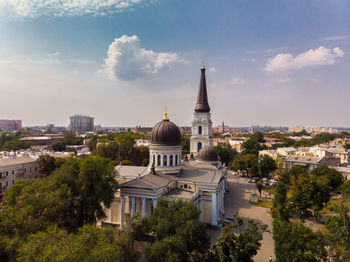 View of the transfiguration cathedral in odessa before a russian missile hit.