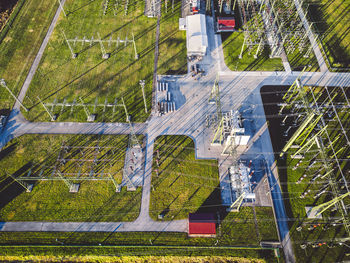 High angle view of soccer field