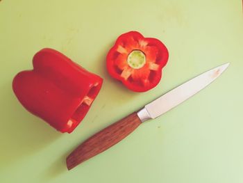 High angle view of fruits on cutting board