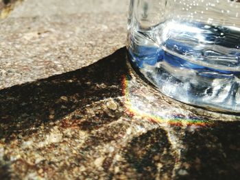 High angle view of water drops on glass