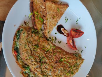 High angle view of breakfast served on plate