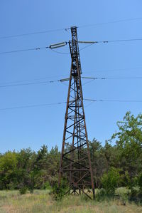 Low angle view of electricity pylon against sky