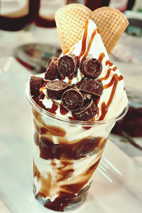 Close-up of ice cream on table