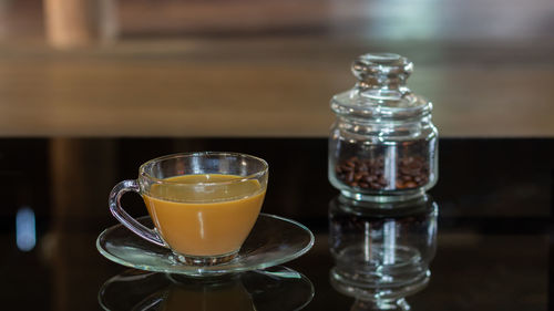 Close-up of drink in glass on table