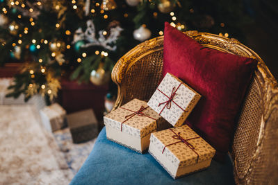 Close-up of christmas decoration on table