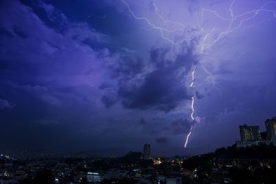 Aerial view of illuminated city against sky at night