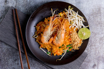 High angle view of food in plate on table