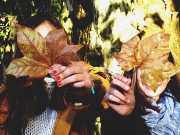 Close-up of woman holding leaf