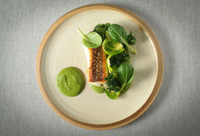 High angle view of salad in plate on table