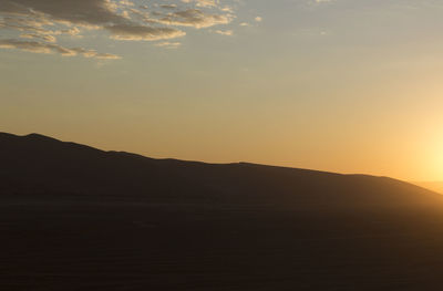 Scenic view of silhouette mountain against sky during sunset