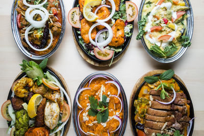 High angle view of food on table