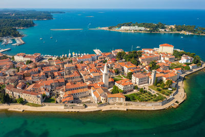 Aerial view of porec town, istra, croatia
