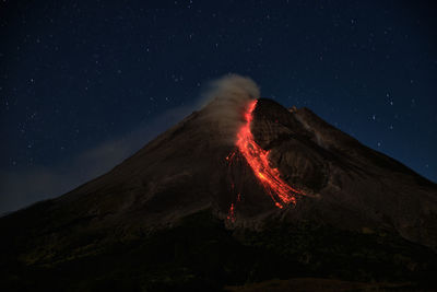 Mount merapi erupts with high intensity at night during a full moon. 
