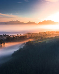 Scenic view of mountains against sky during sunset