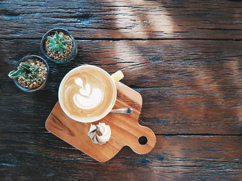 High angle view of coffee on table