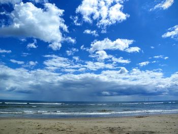 Scenic view of sea against cloudy sky