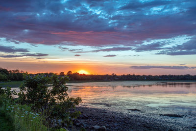 Scenic view of lake against sky during sunset