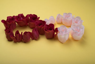 High angle view of cake against white background