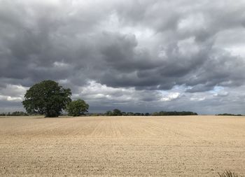 Scenic view of field against cloudy sky