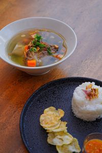 High angle view of food on table