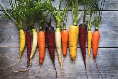 High angle view of vegetables on table